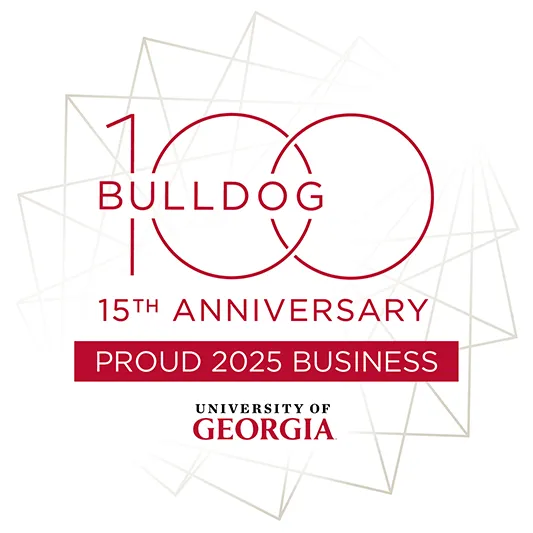 University of Georgia Bulldog 100 15th Anniversary Proud 2025 Business logo.