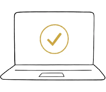 Illustration of a laptop with a gold tick on the screen.